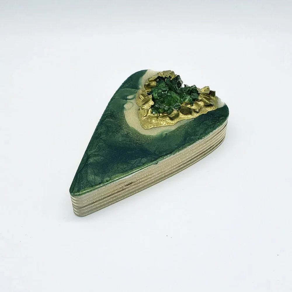 Handcrafted Green Resin Heart with Crushed Glass